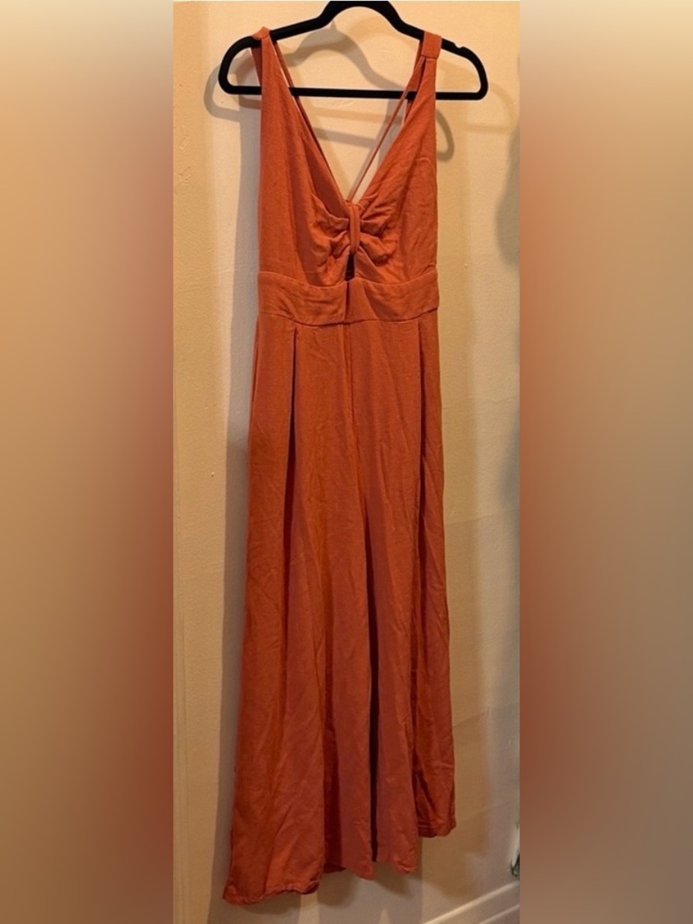 Anrabess Women's Brick Red Orange Jumpsuit Wide Leg Sleeveless Linen Romper - Picture 9 of 15